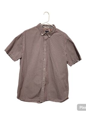 Denim & Flower Short Sleeve Button-Down Shirt in Burgundy Geo